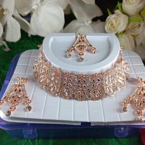 Rose gold choker crystal set