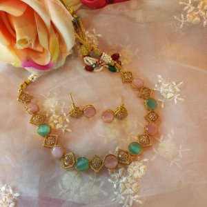 Designer mink and mint green choker set