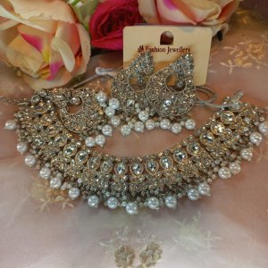 Silver crysatal polki set