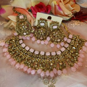 Pink crystal polki set