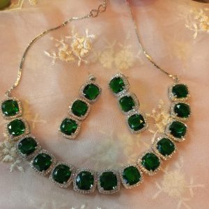 Cubic zirconia choker set with emerald green