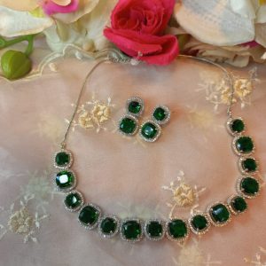 Cubic zirconia with emerald green choker set