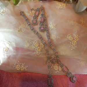 Exquisite long silver crystal choker set