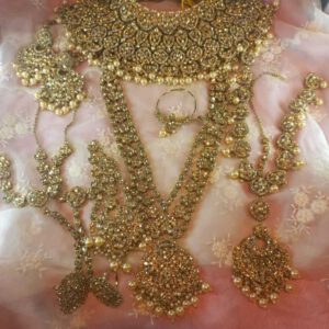 Crystal stoned Light gold  bridal set