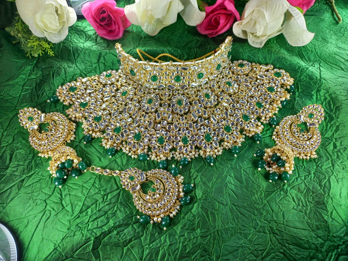 Bottle-green-@-gold-crystal-choker-set-R1299.99.jpeg Bottle green and gold crystal choker set
