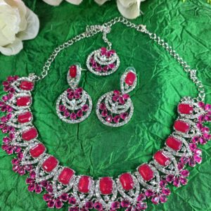 Cerise silver crystal choker set