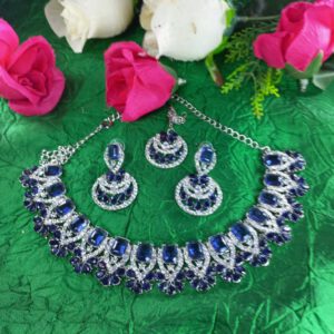 Navy blue silver crystal choker set