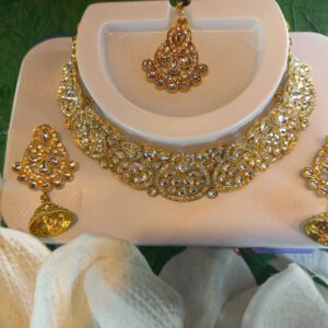Crystal gold and white stoned choker set