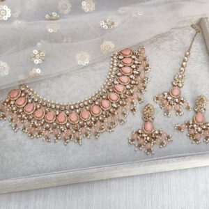 Crystal pink kundan set