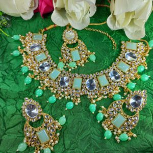 Green Kundan crystal choker set