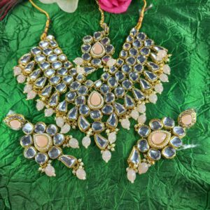Kundan crystal choker set / light pink @ white stones
