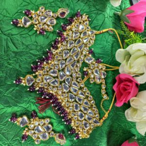 Kundan crystal choker set / maroon with white stones