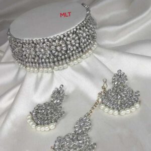 Kundan silver pearl choker set