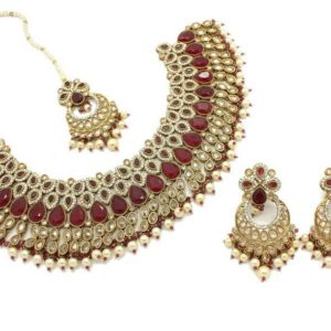 Maroon red kundan set