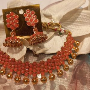 Pink choker set with earrings