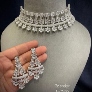 Silver crysatal choker set