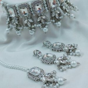 Silver pearl polki set