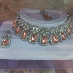 Silver pink crystal set