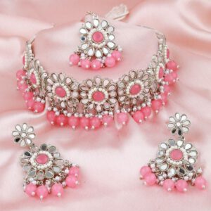 Polki silver an pink set
