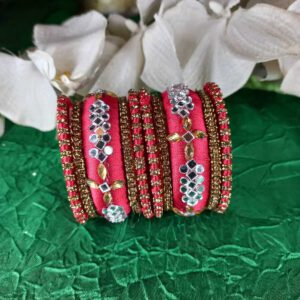 Velvet threaded bangles with mirror