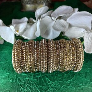 Antique gold bangles with pearls for two hands