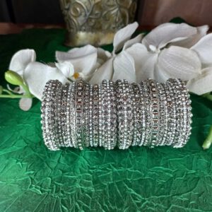 Crystal silver bangles with pearls for two hands