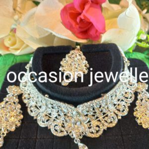 Silver crystal choker set